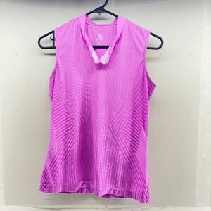Tail White Label Women's Pink Textured Sleeveless Frill Neck Golf Polo Top  XS